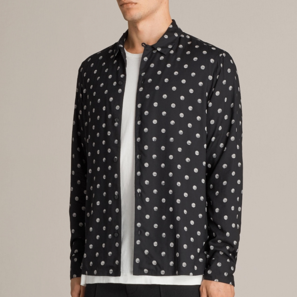 All Saints Cody Polka Dot Slim Fit Shirt